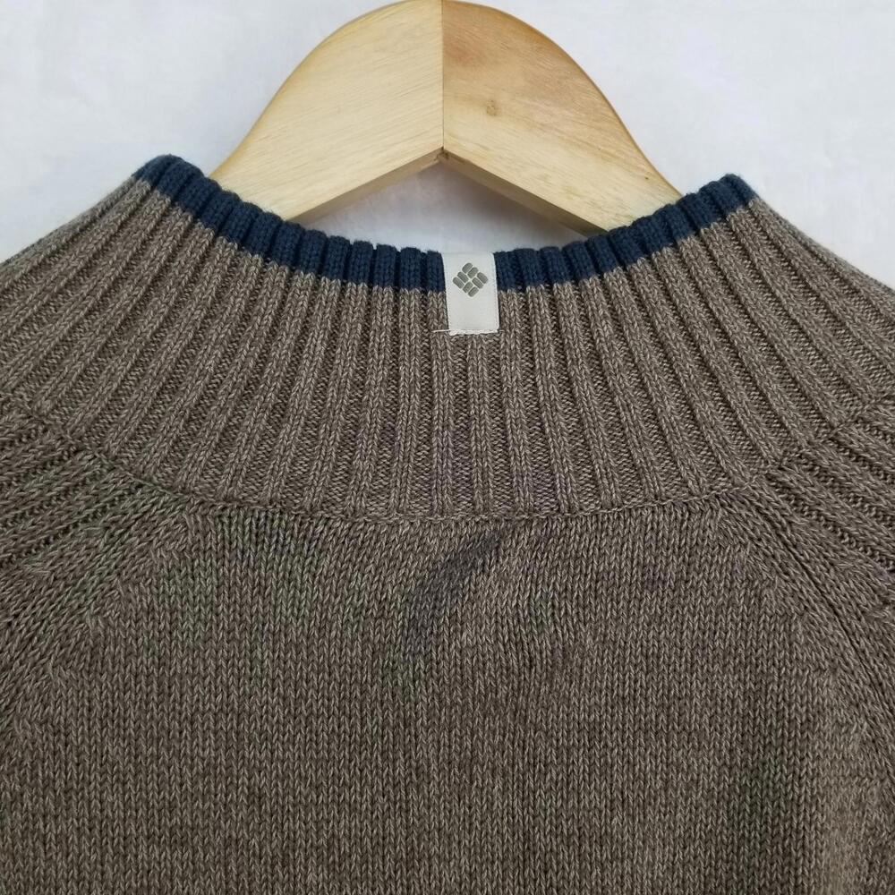 Columbia 1/4 Zip Pullover Sweater Mens XXL Taupe Brown Navy Blue - Picture 7 of 10